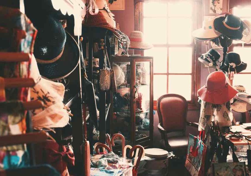 clutter accumulated in home includes hats and other accessories