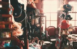 clutter accumulated in home includes hats and other accessories