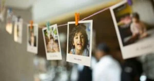 sentimental photos on a memory garland