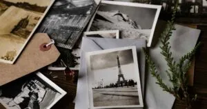 sentimental keepsake photos, one is of eiffel tower in Paris